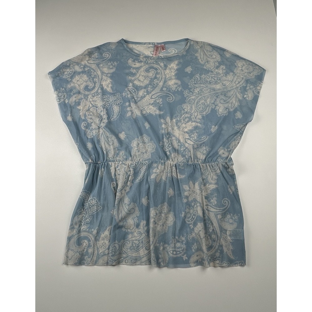 Vintage Y2K Sweet Pea by Stacy Frati Blue Paisley Mesh Elastic Waist Top Size S